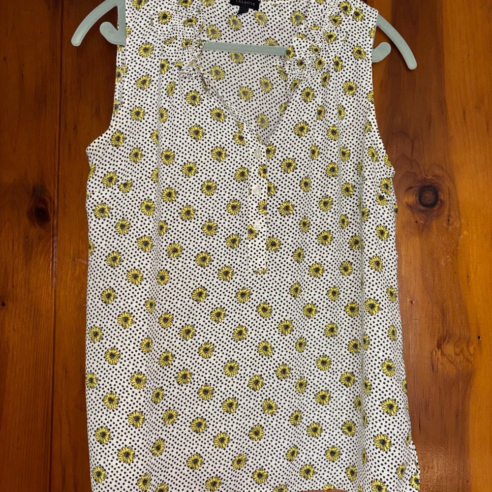 Talbots White and Yellow Floral Sleeveless Blouse